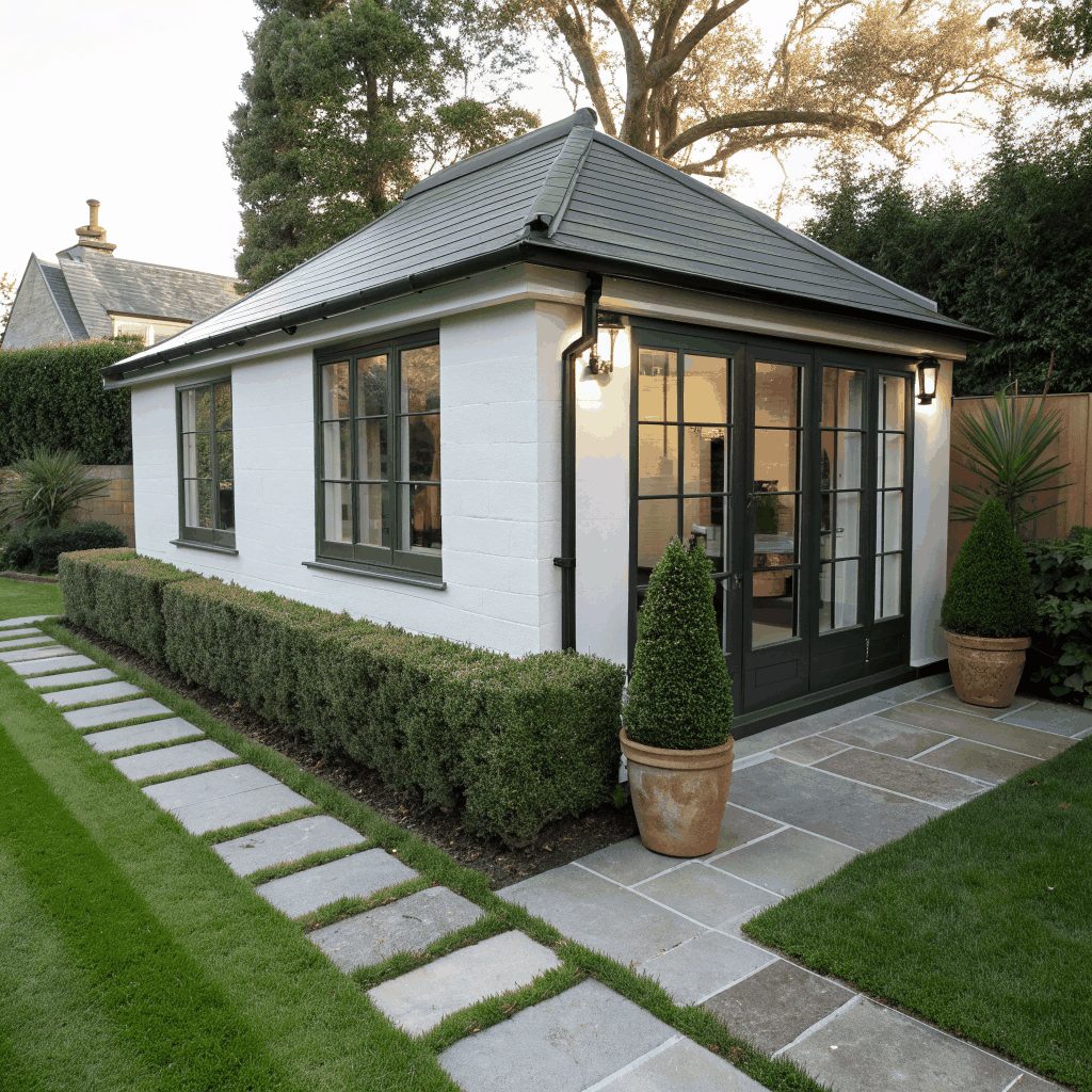 Finished accessory dwelling unit in a landscaped backyard