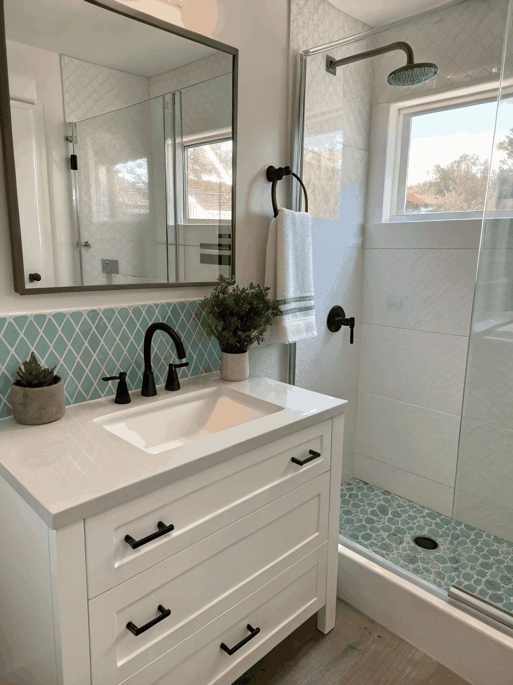 Modern bathroom renovation with walk-in shower and minimalist fixtures