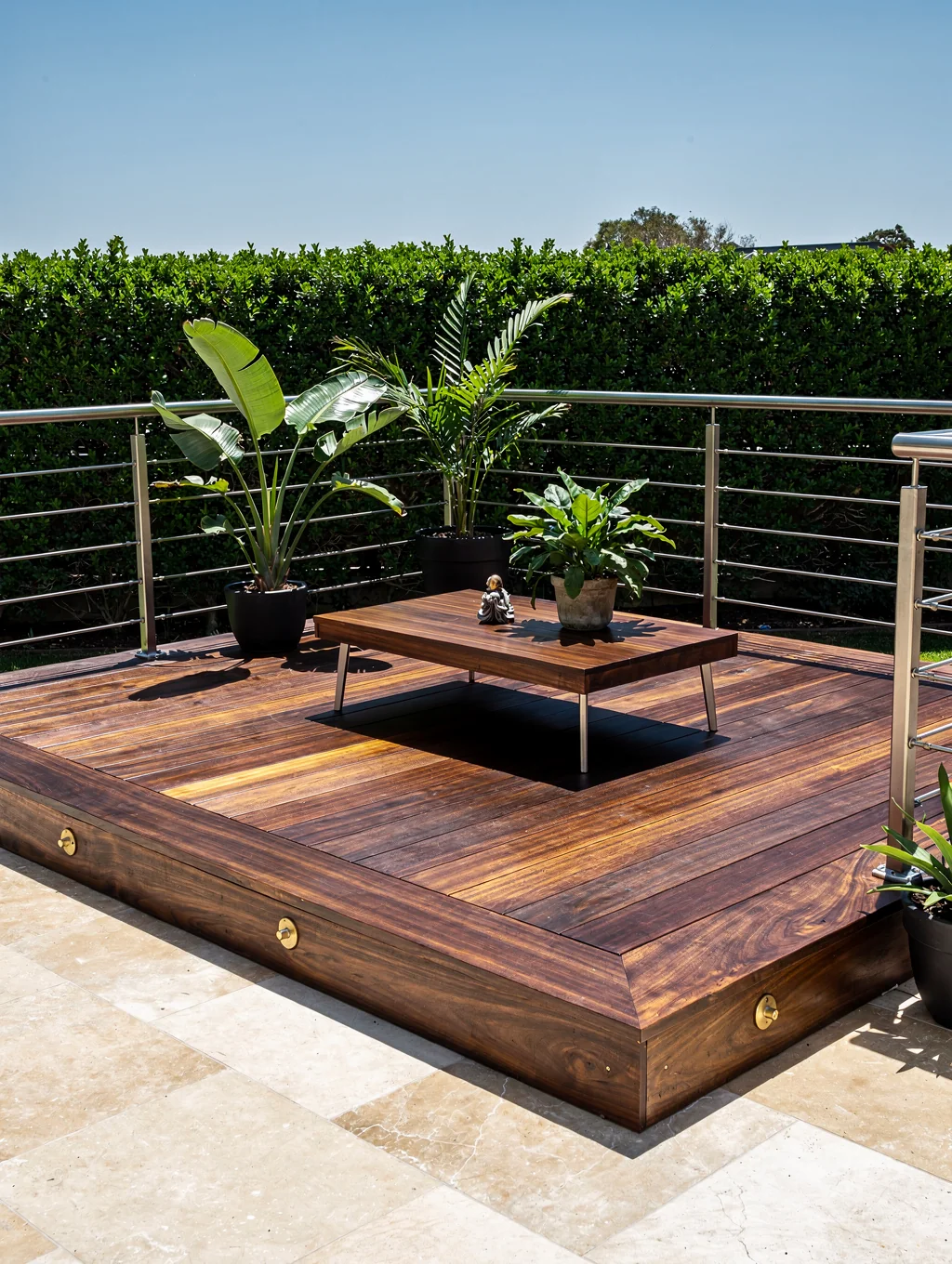 Custom wooden deck built for outdoor living and entertainment