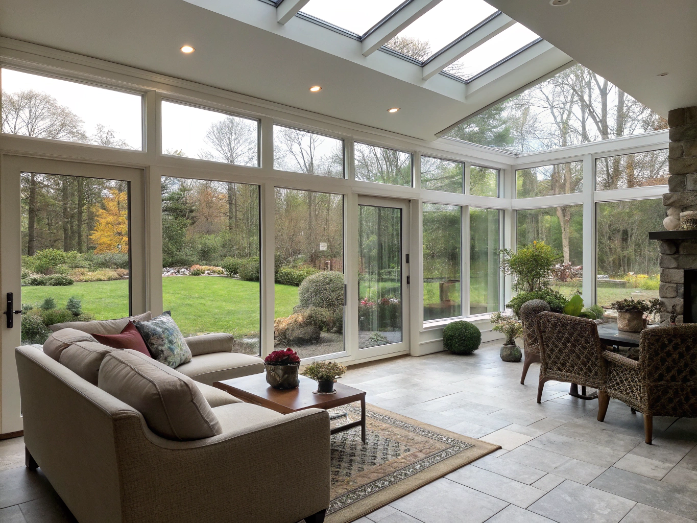 Spacious living room addition featuring large windows and hardwood floors