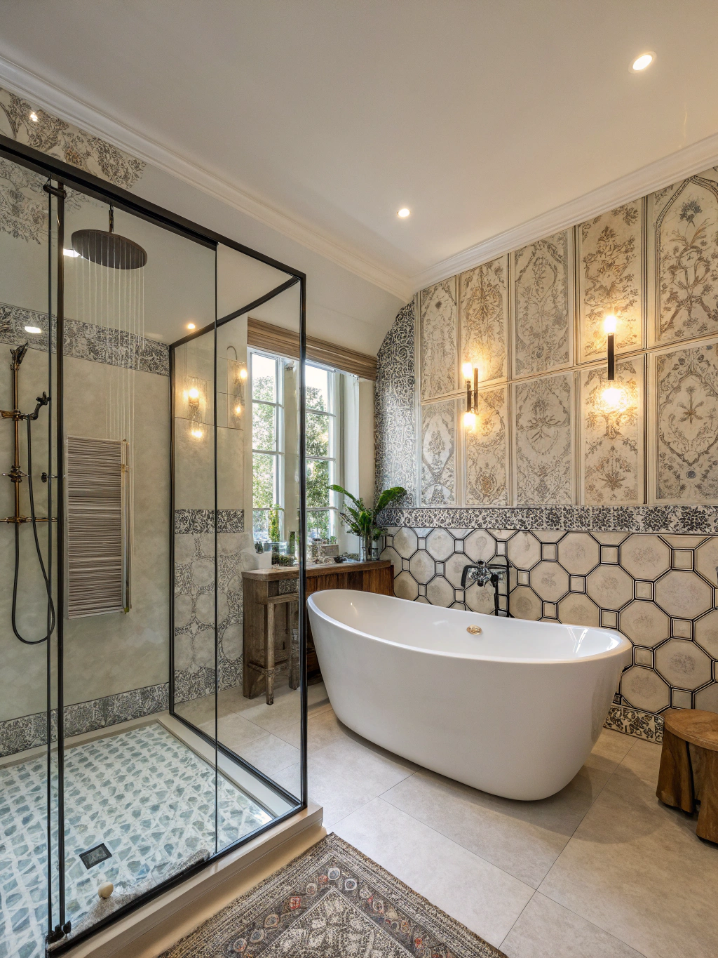 Renovated luxury bathroom featuring a walk-in shower and modern fixtures
