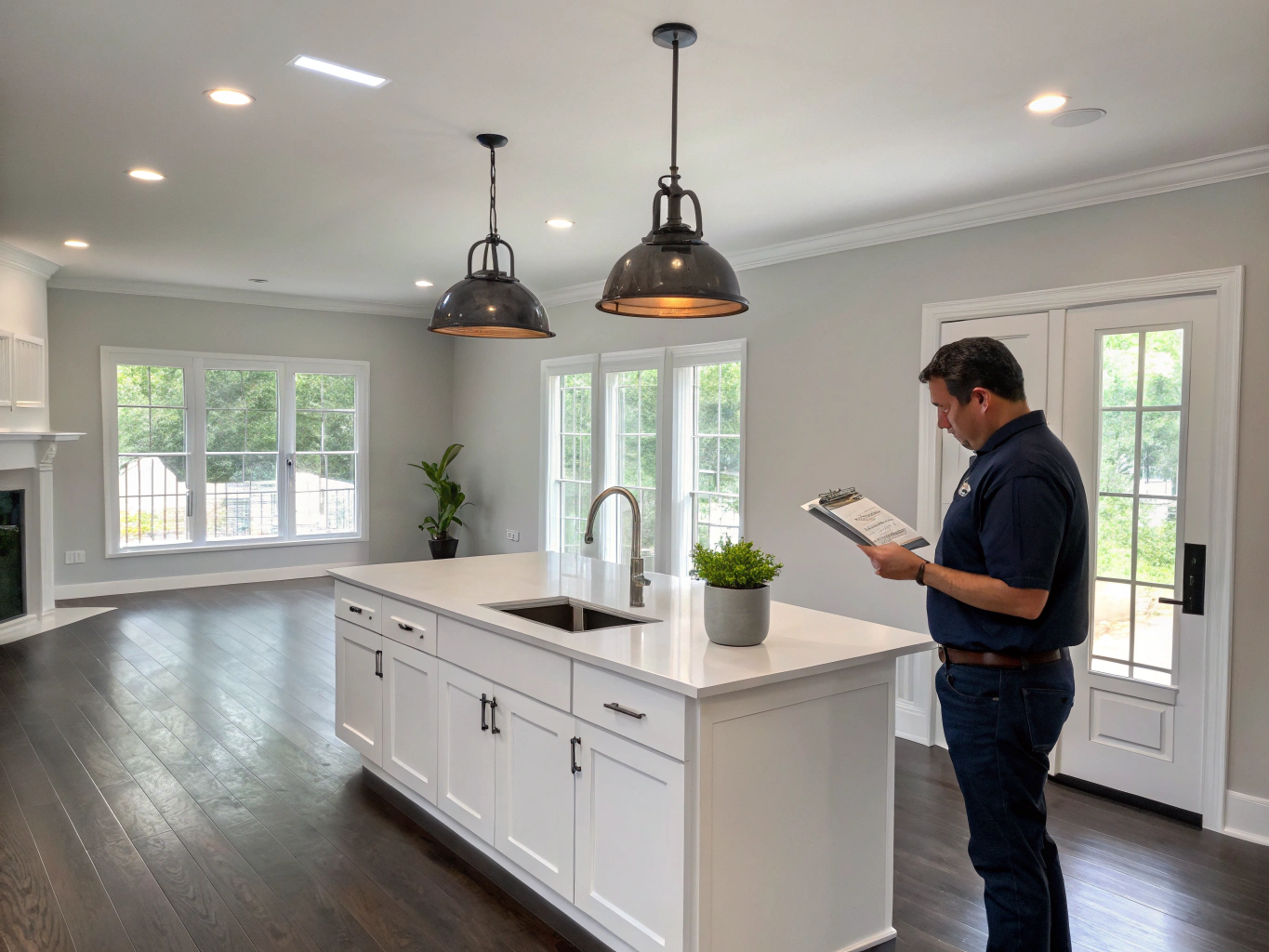 Kitchen and living room remodel with clean carpentry and open layout
